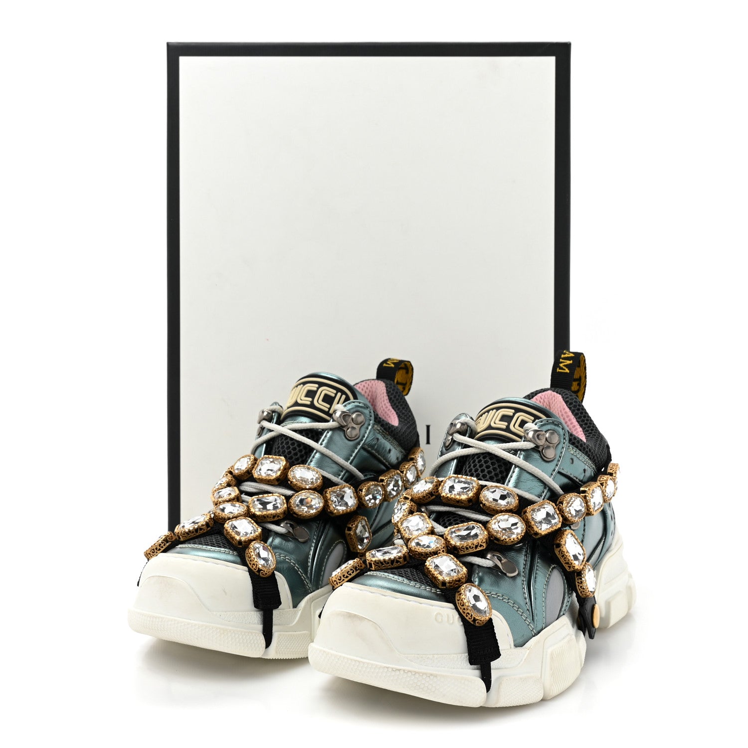 Gucci X SEGA Metallic Calfskin Removable Crystals Womens Flashtrek Sneakers 37.5 Lago 9 of 9