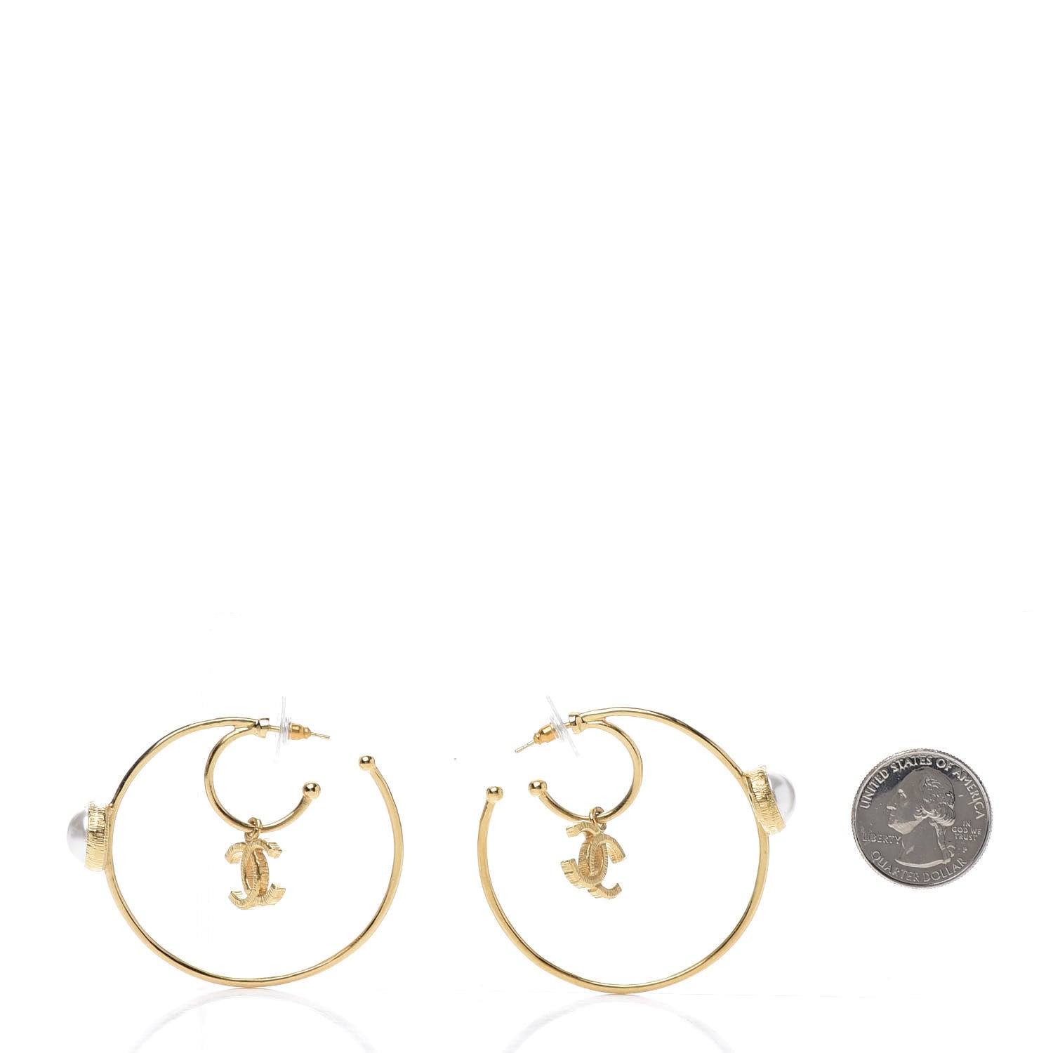 Chanel Pearl CC Tags Hoop Earrings Gold 2 of 6