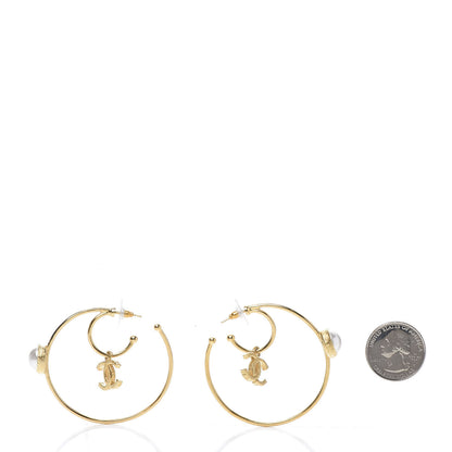 Chanel Pearl CC Tags Hoop Earrings Gold 2 of 6