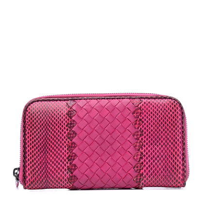 Bottega Veneta Snakeskin Intrecciato Zip Around Wallet Pink 1 of 7