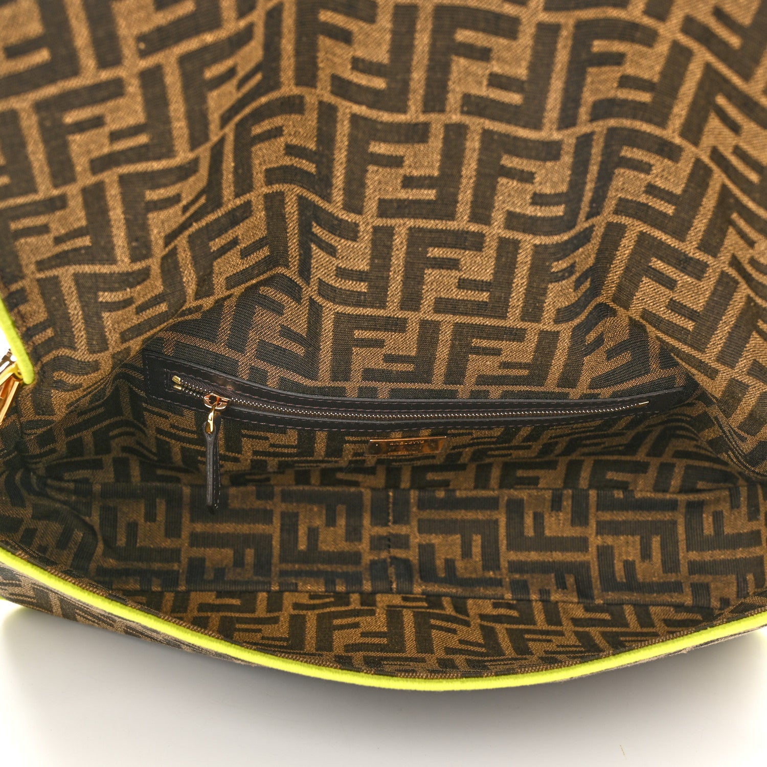 Fendi Fabric Jacquard FF 1974 Large Baguette Tobacco Moro Giallo Fluo 5 of 10