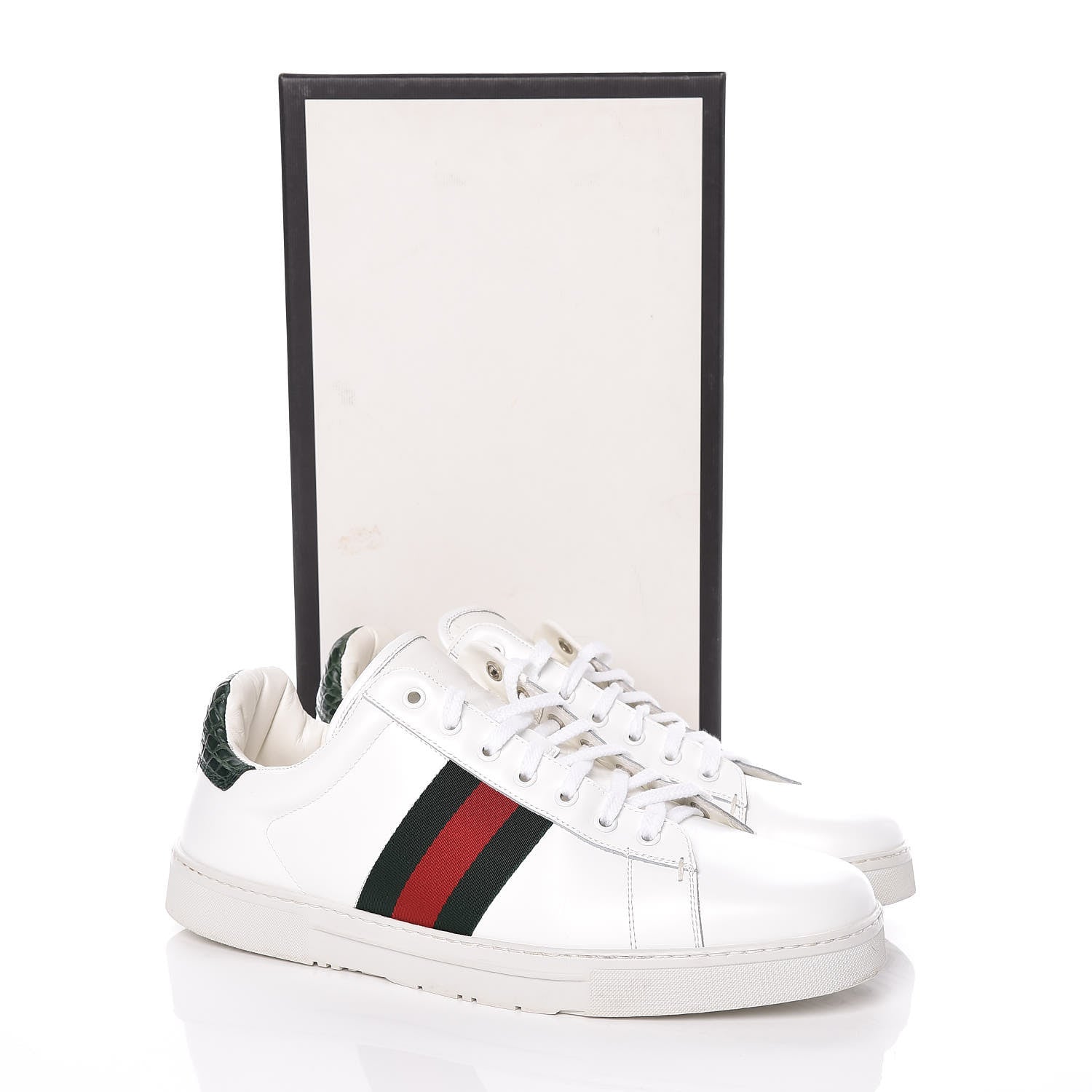 Gucci Calfskin Crocodile Web Mens Ace Sneakers 10.5 White Green 13 of 13