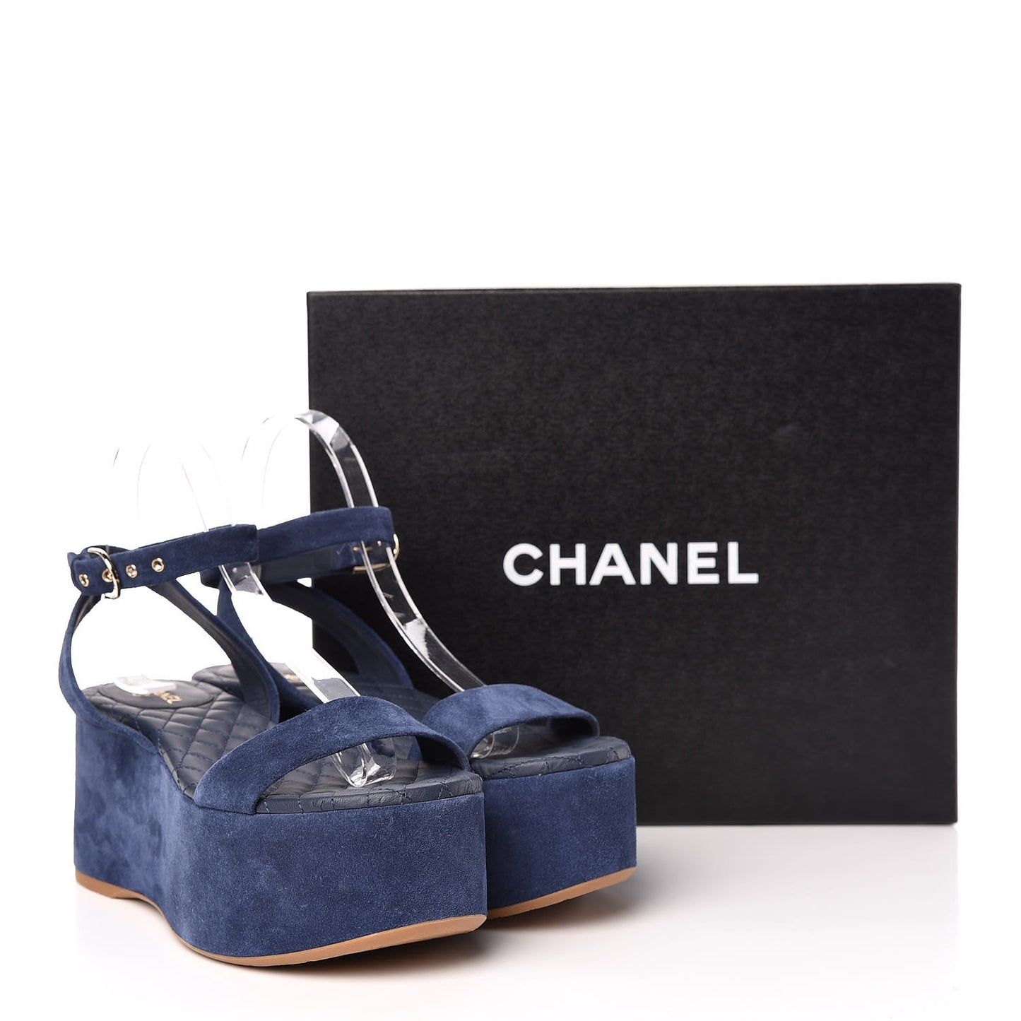 Suede Calfskin Platform Wedge Sandals 37.5 Blue