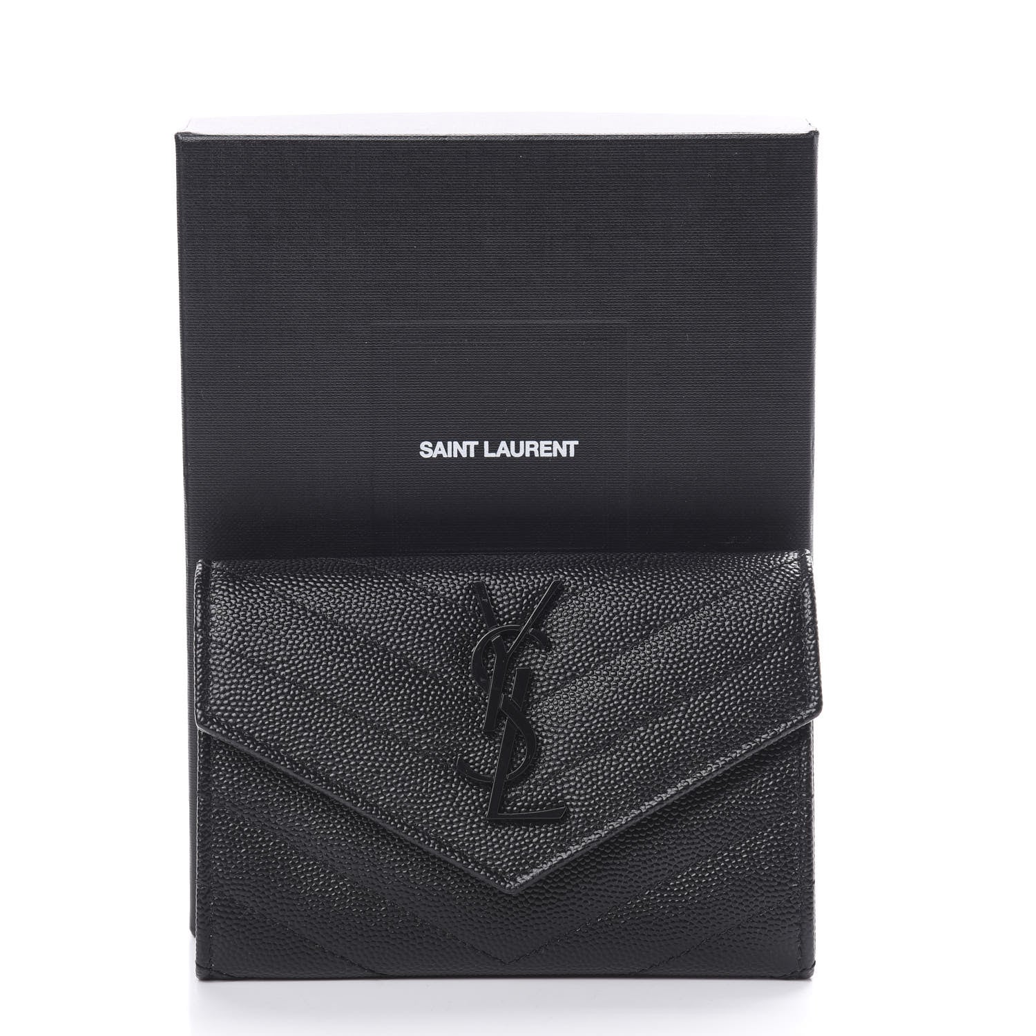 Saint Laurent Grain De Poudre Matelasse Chevron Small Monogram Envelope Wallet Black 8 of 8