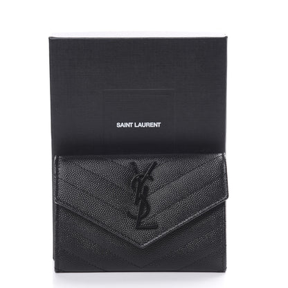 Saint Laurent Grain De Poudre Matelasse Chevron Small Monogram Envelope Wallet Black 8 of 8