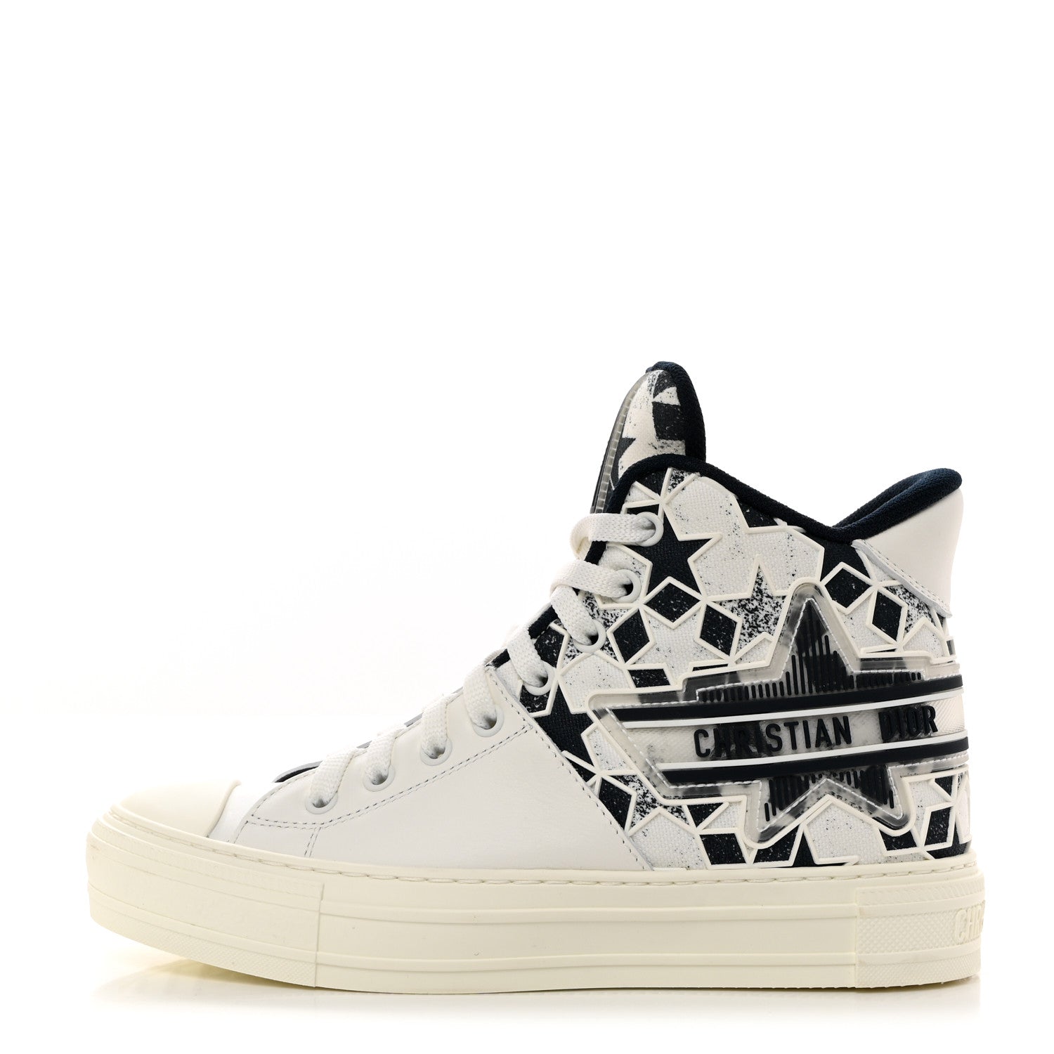 Christian Dior Canvas Embroidered Womens Walk'n' Dior Star High Top Sneakers 36 White Navy 1 of 8
