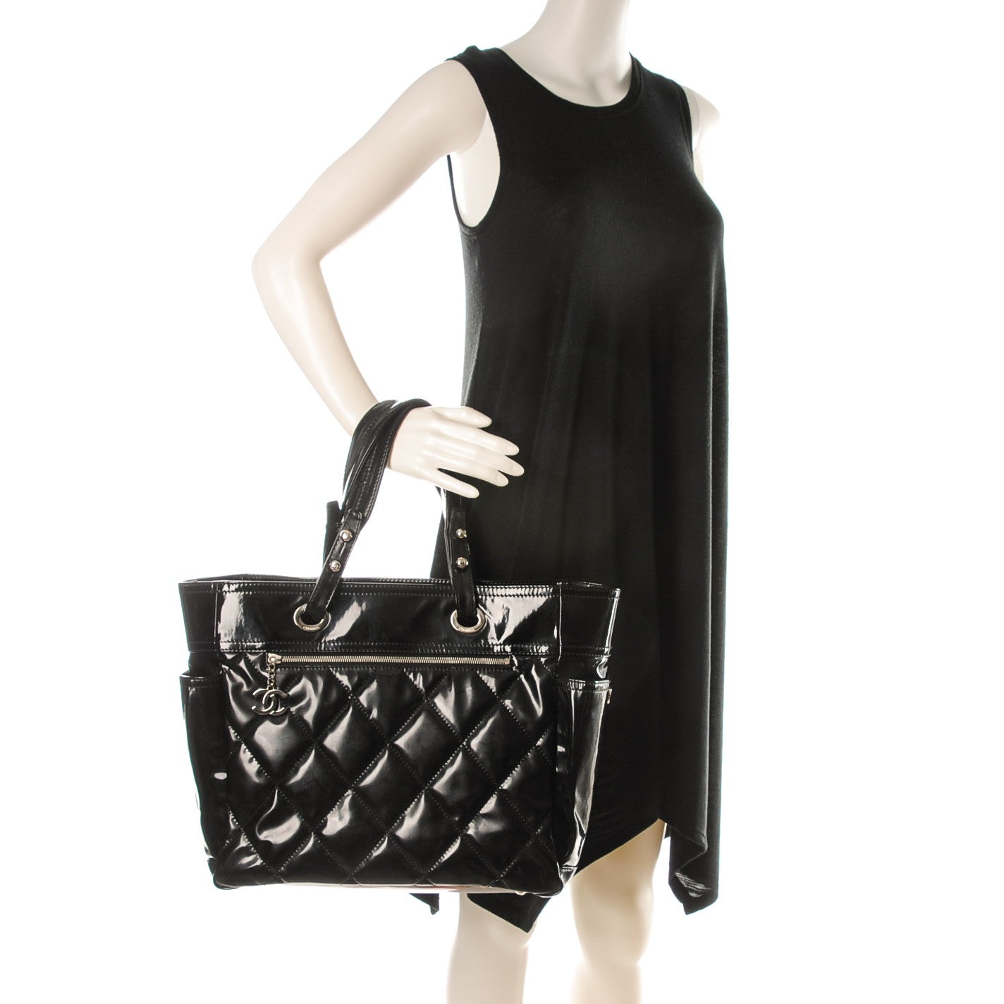 Vinyl Quilted Large Paris Biarritz Tote Black