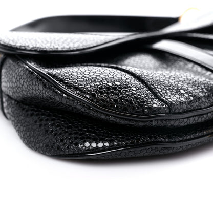 Christian Dior Calfskin Stingray Embossed Double Saddle Bag Black 7 of 10