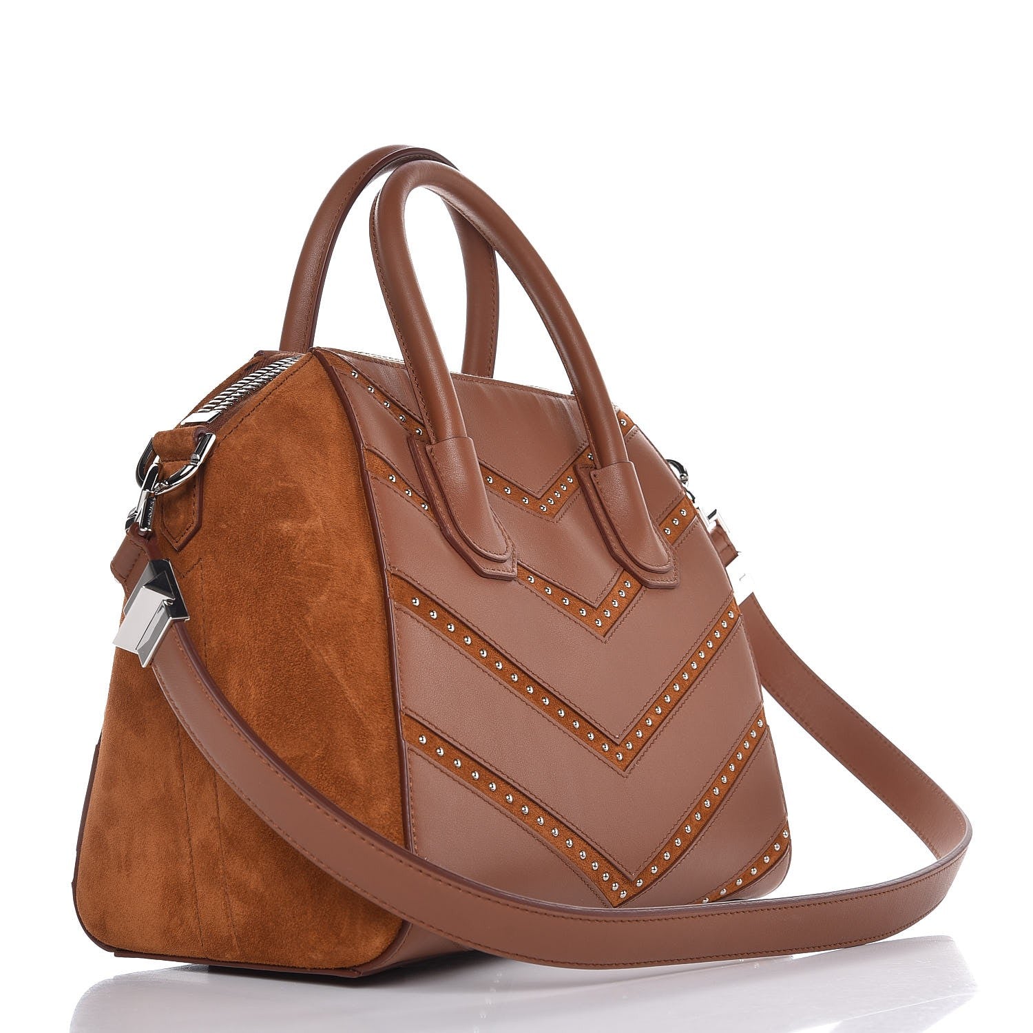 Givenchy Calfskin Suede Small Studded Chevron Antigona Cognac 4 of 8