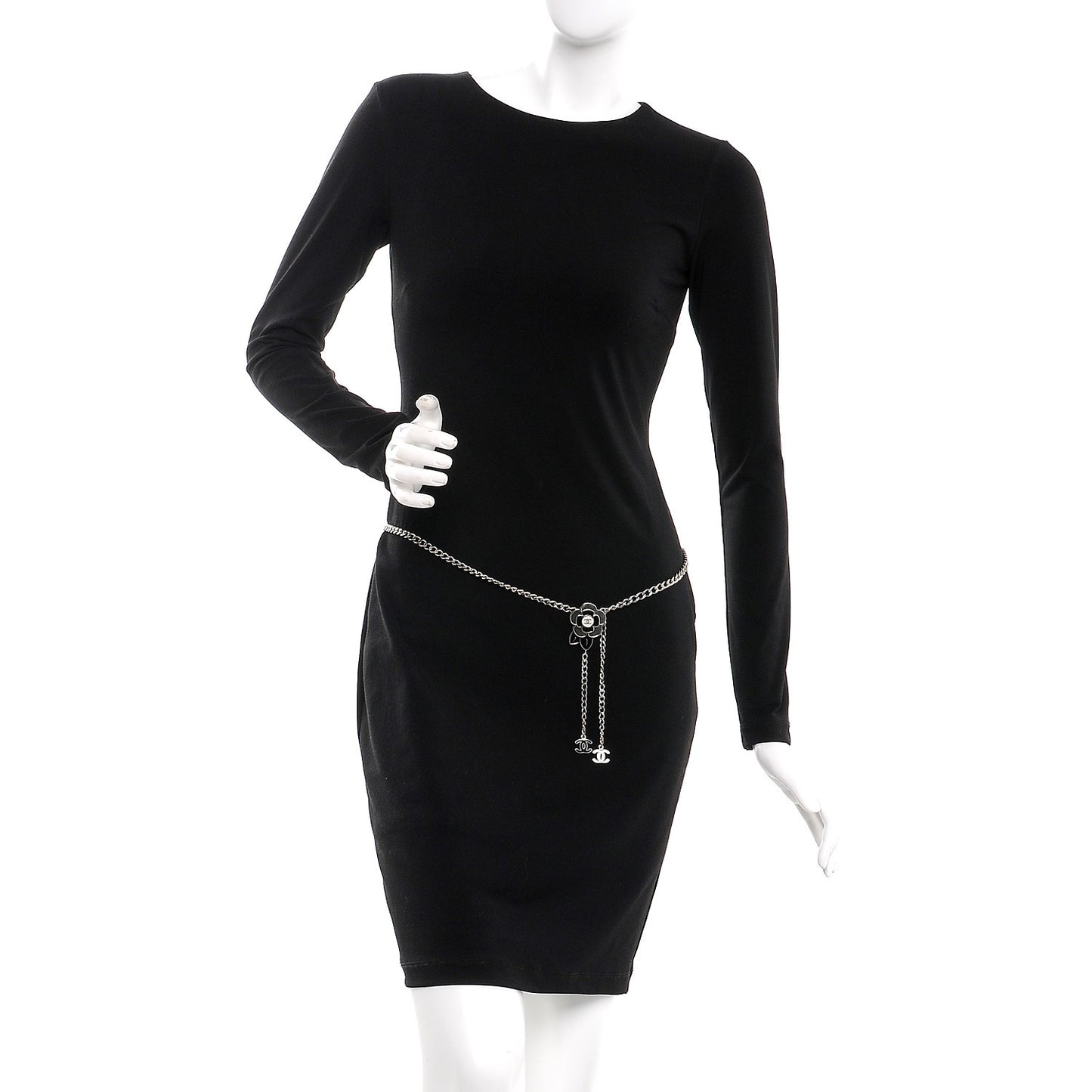 Enamel Camellia Chain Belt Black Silver