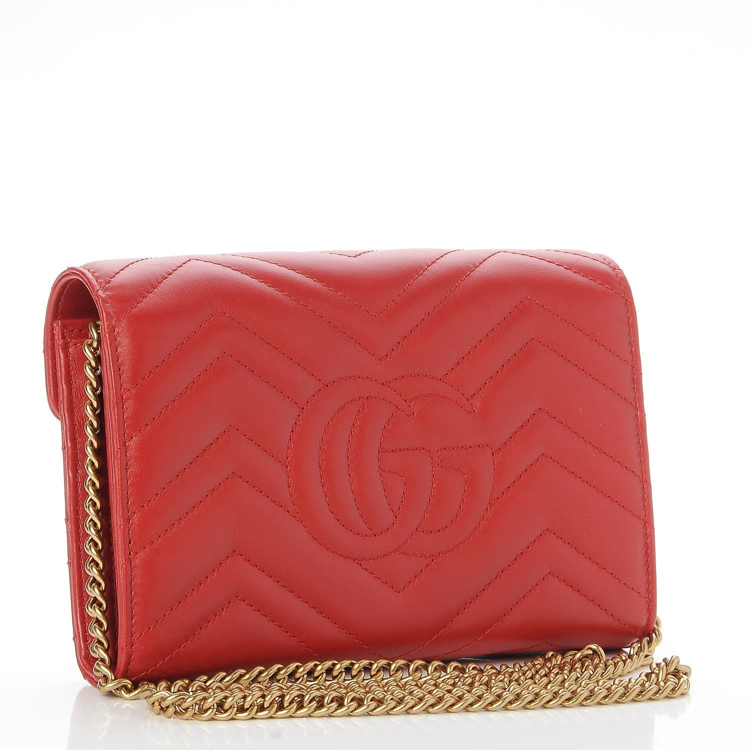 Gucci Calfskin Matelasse GG Marmont Chain Wallet Hibiscus Red 3 of 8