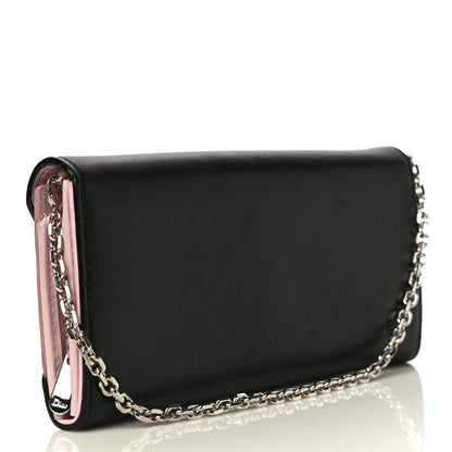 Christian Dior Calfskin Bi-Color Envelope Chain Wallet Pink Black 3 of 15