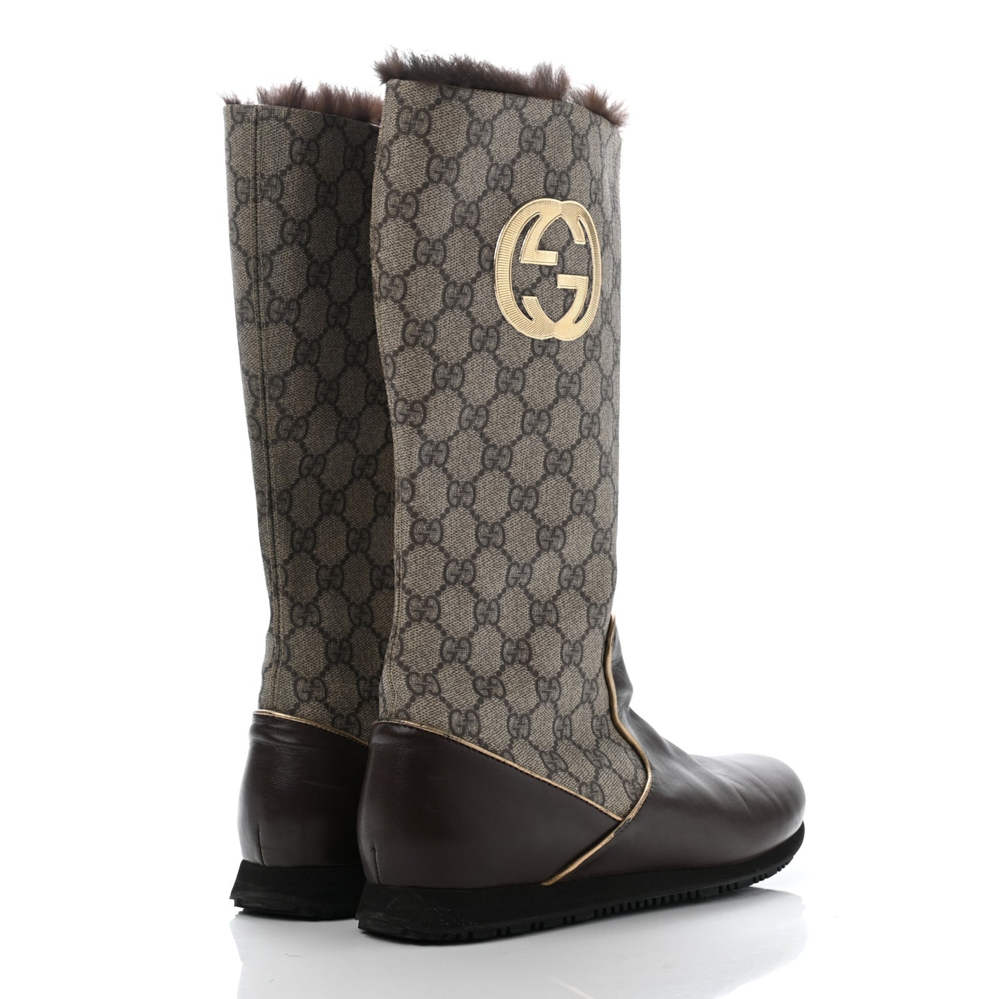 GG Plus Monogram Rabbit Fur Boots 39 Dark Brown