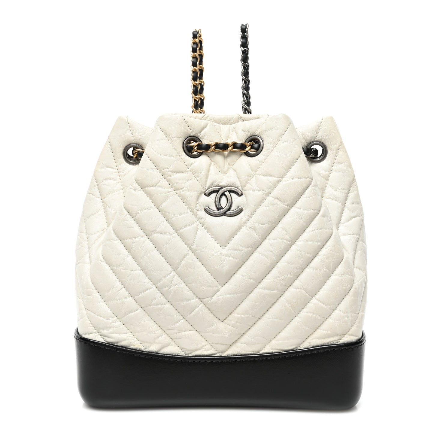 Aged Calfskin Chevron Quilted Small Gabrielle Backpack Black White