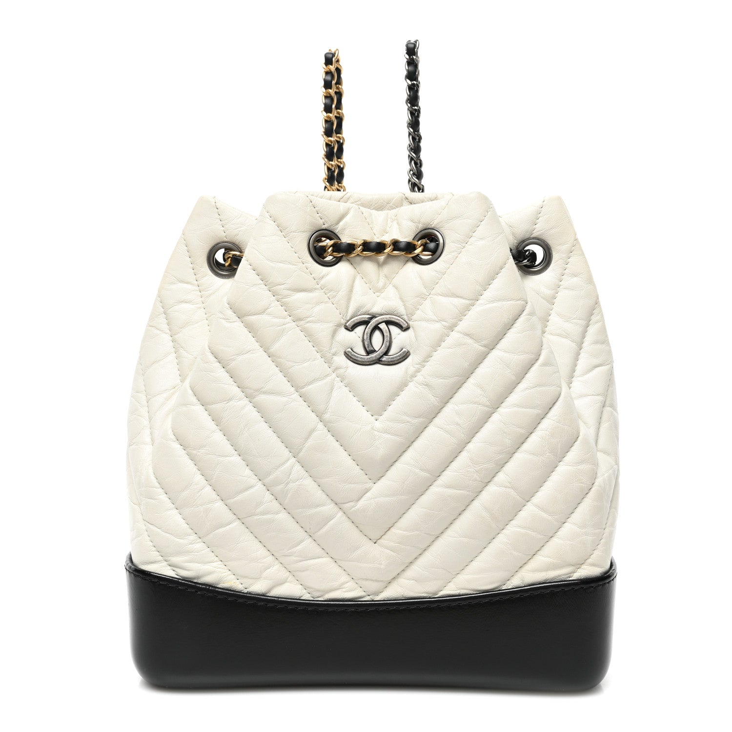 Chanel Aged Calfskin Chevron Quilted Small Gabrielle Backpack Black White 1 of 14