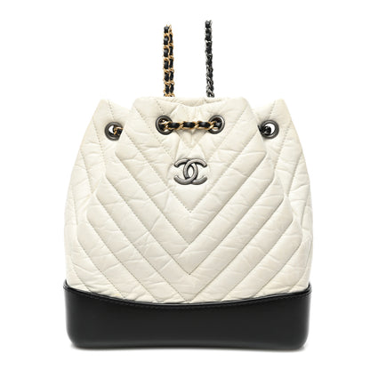Chanel Aged Calfskin Chevron Quilted Small Gabrielle Backpack Black White 1 of 14