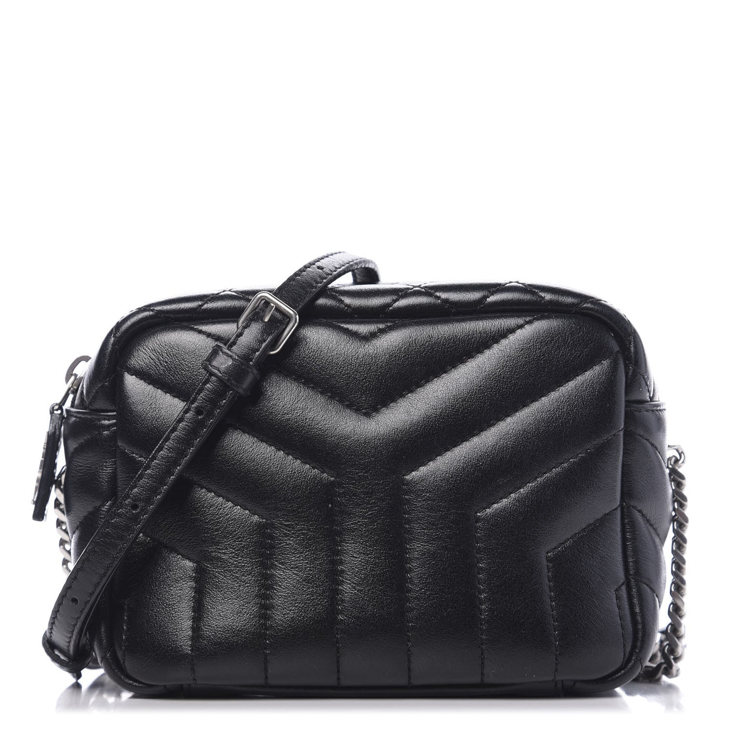 Calfskin Y Quilted Monogram Mini Loulou Camera Bag Black