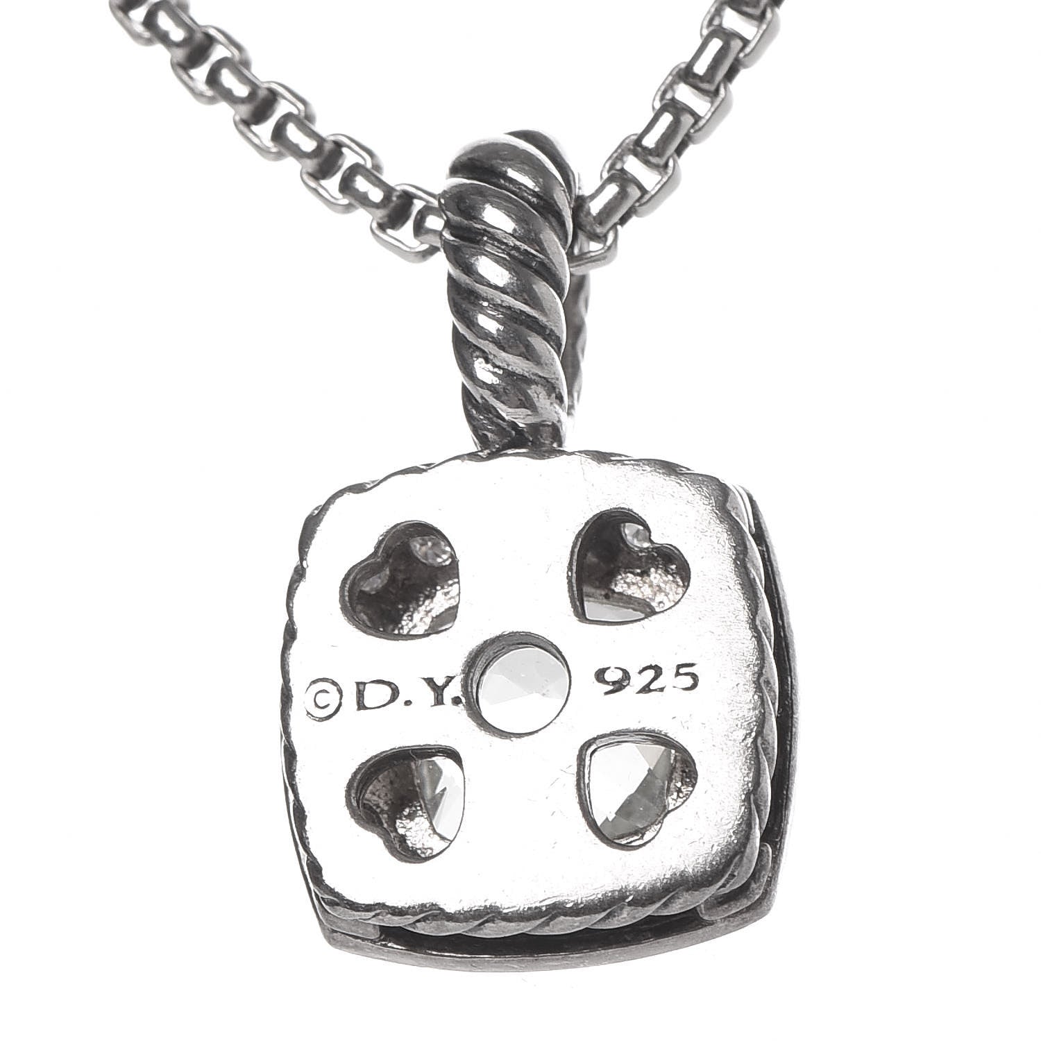 David Yurman Sterling Silver Diamond Prasiolite 7mm Petite Albion Pendant Necklace 7 of 7