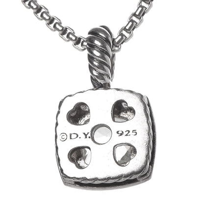David Yurman Sterling Silver Diamond Prasiolite 7mm Petite Albion Pendant Necklace 7 of 7