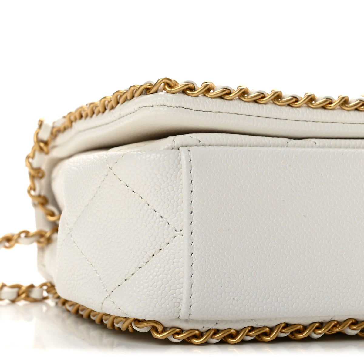 Caviar Quilted Chain Around Flap White