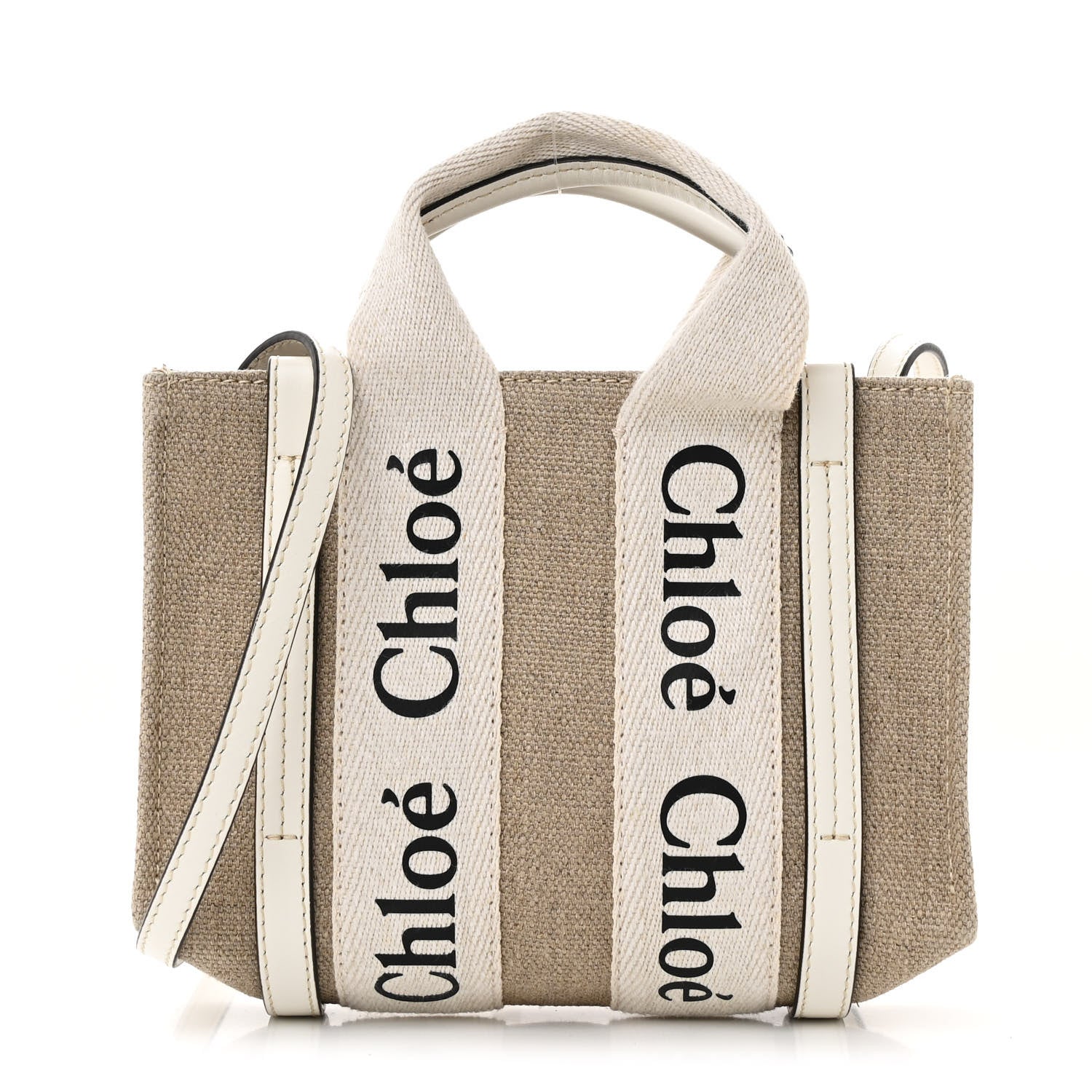 Chloe Cotton Calfskin Mini Woody Ribbon Tote White Light Brown 1 of 11