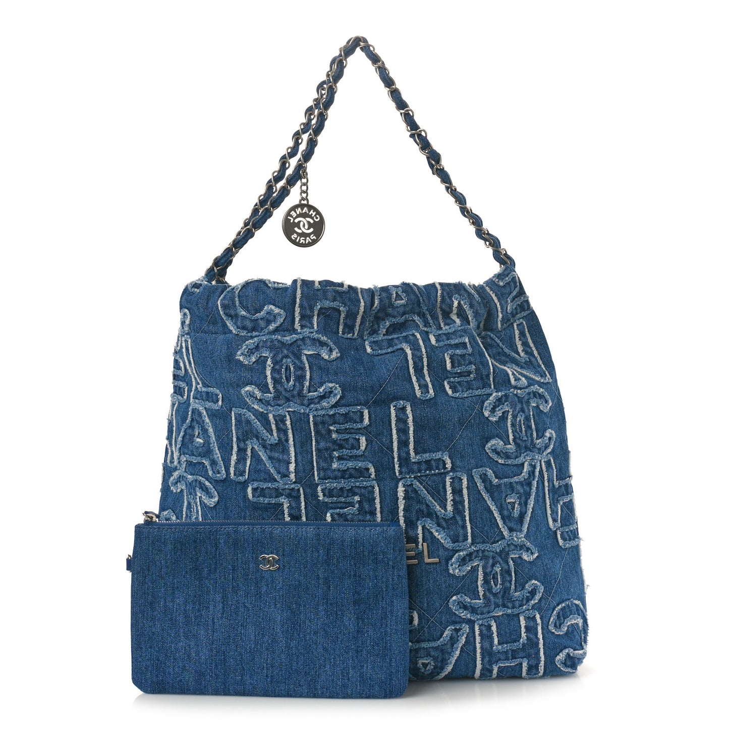 Denim Patchwork Quilted Chanel 22 Blue