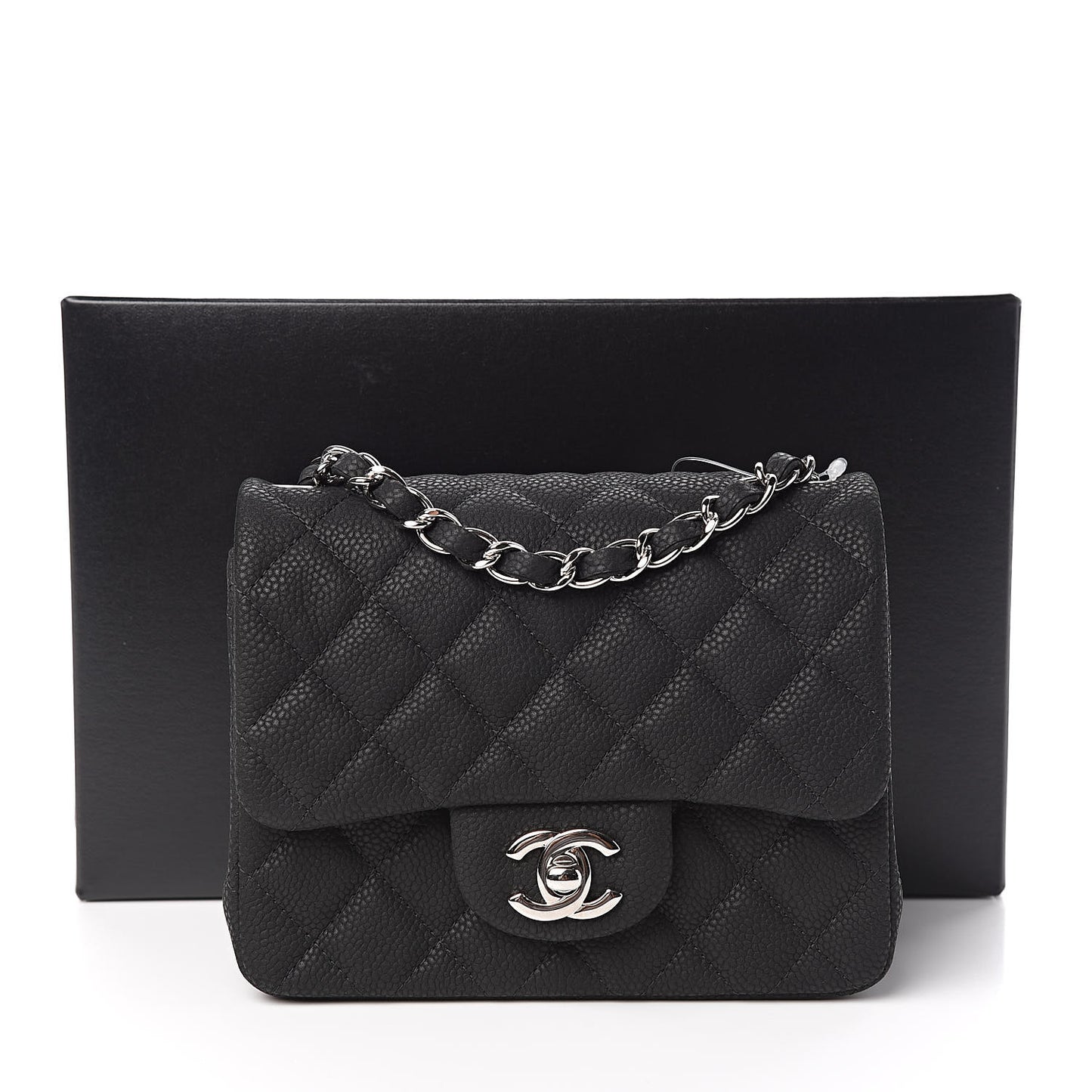 Iridescent Caviar Quilted Mini Square Flap Black