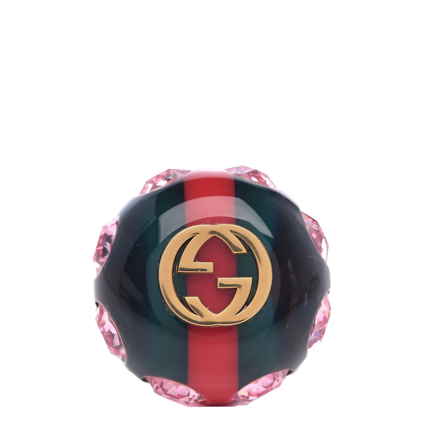Gucci Crystal Resin Sylvie Vintage Web Ring L Green Red 1 of 5