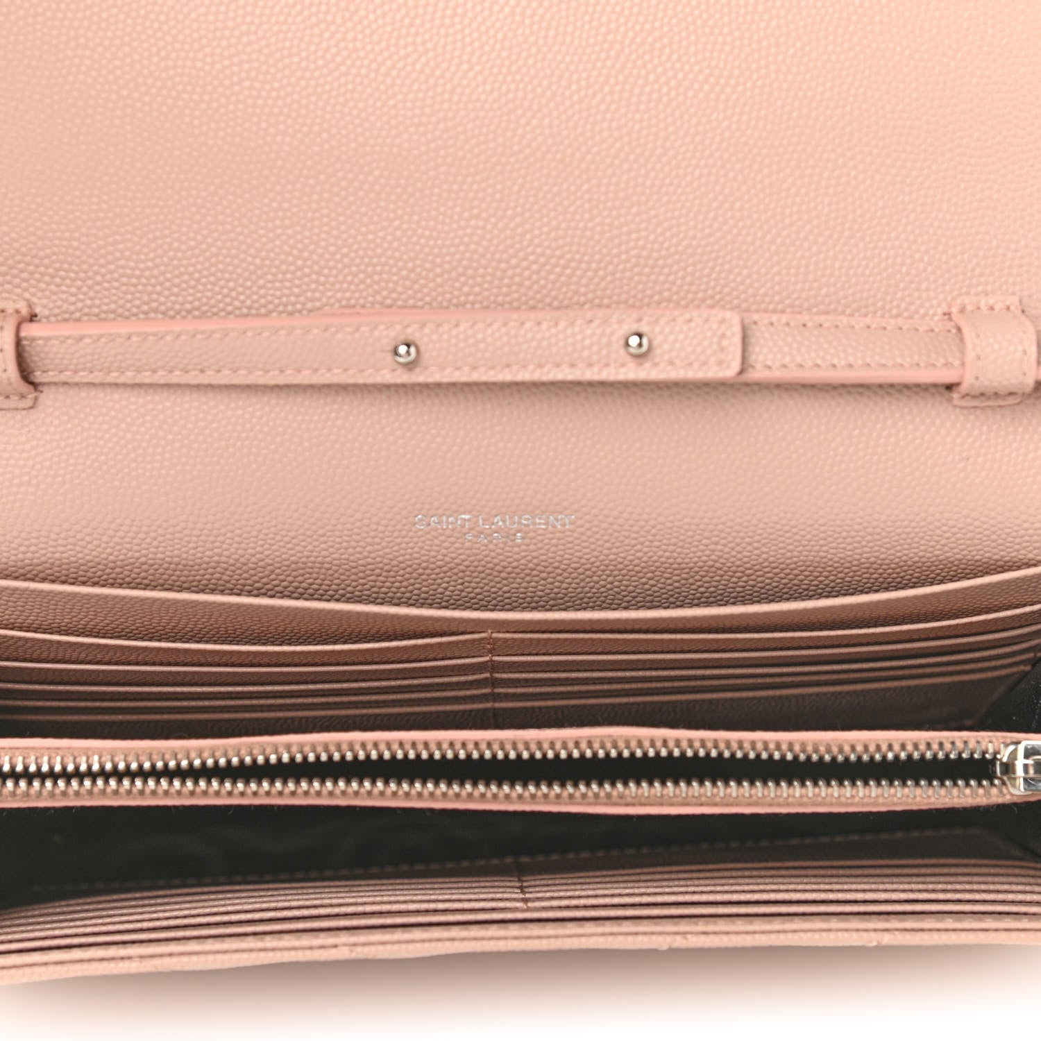 Saint Laurent Grain De Poudre Matelasse Chevron Cassandre Chain Wallet Pale Pink 5 of 11