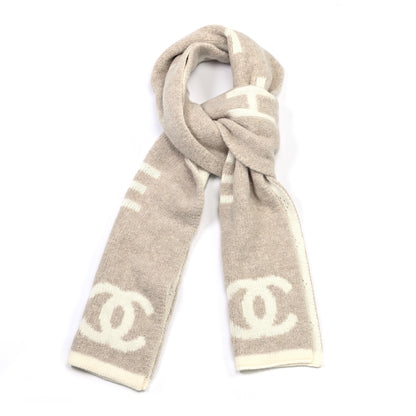 Chanel Wool Cashmere Silk CC Scarf Beige White 1 of 4