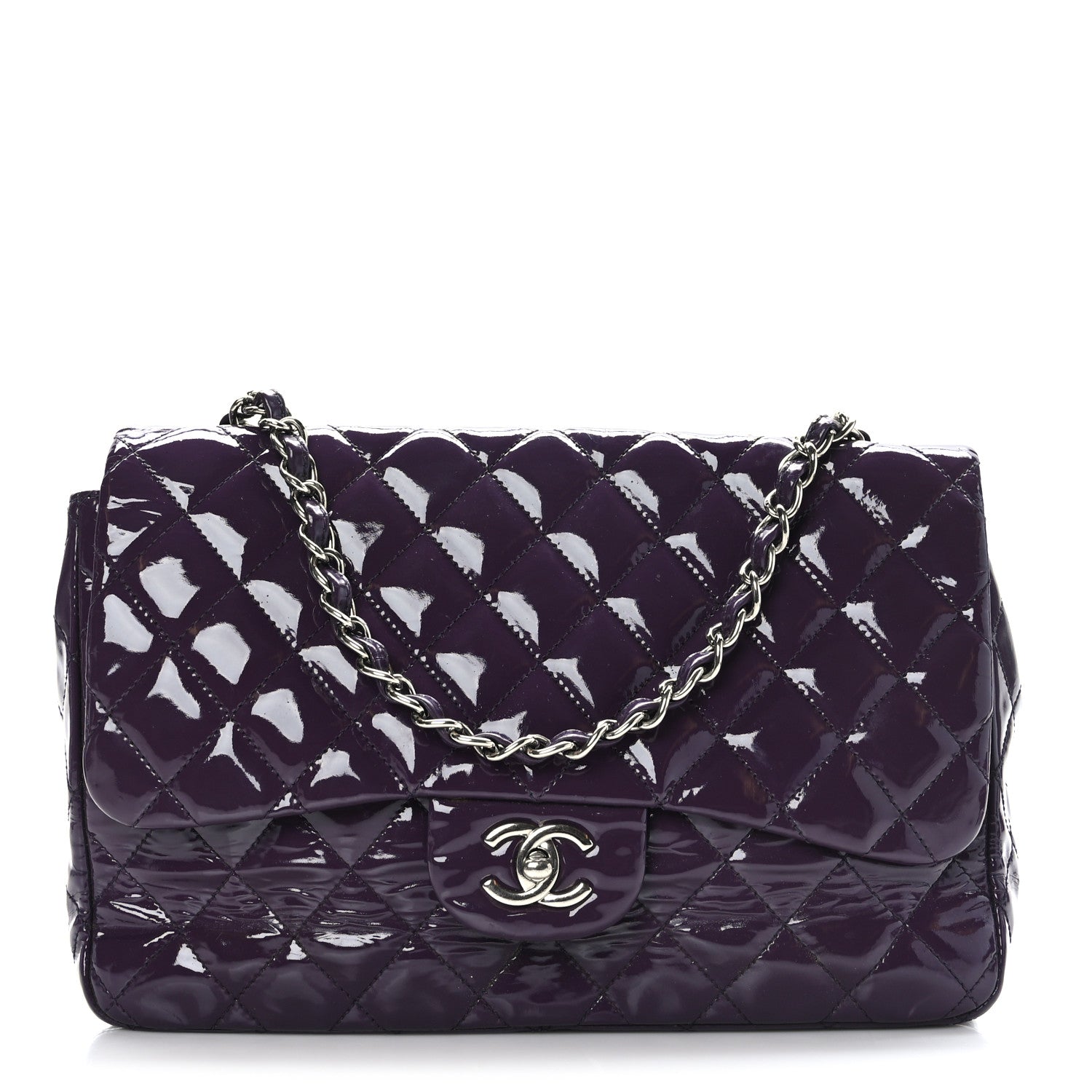 Chanel Patent Quilted Jumbo Single Flap Dark Purple 1 of 9