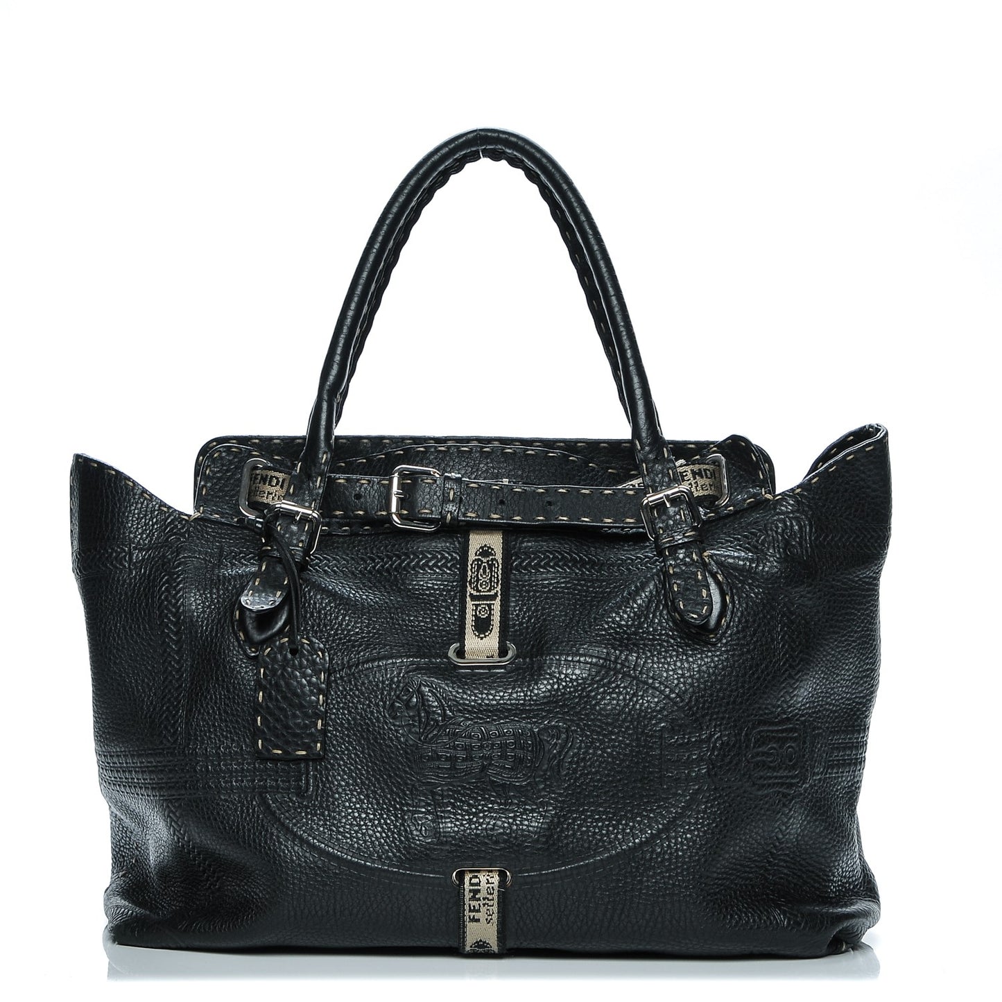 Calfskin Romano Selleria Large Villa Borghese Tote Black