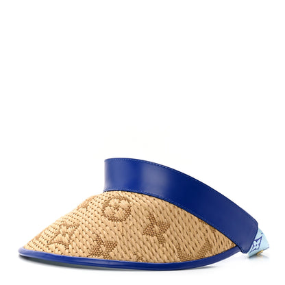 Louis Vuitton Calfskin Raffia Monogram Strawgram Visor Blue 4 of 12