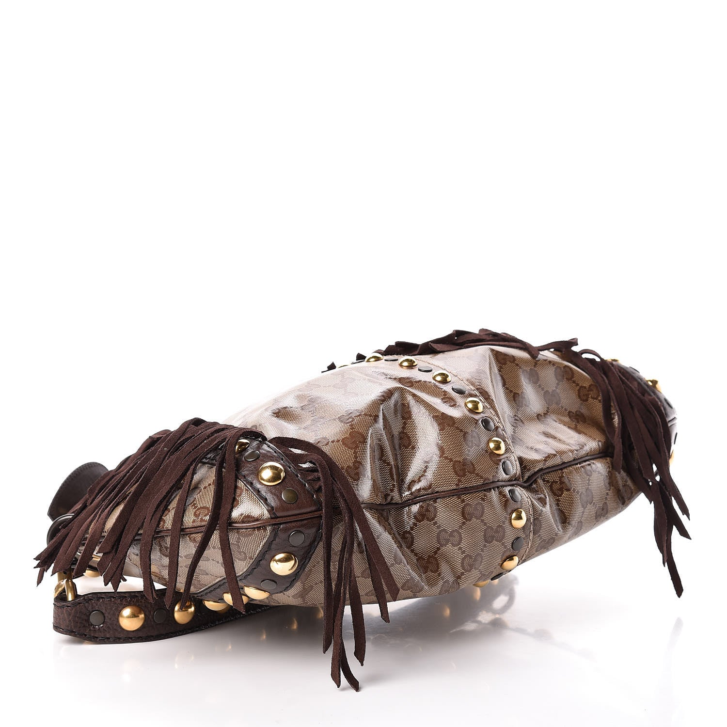 Gucci Crystal Monogram Fringe Babouska Satchel Brown 5 of 11