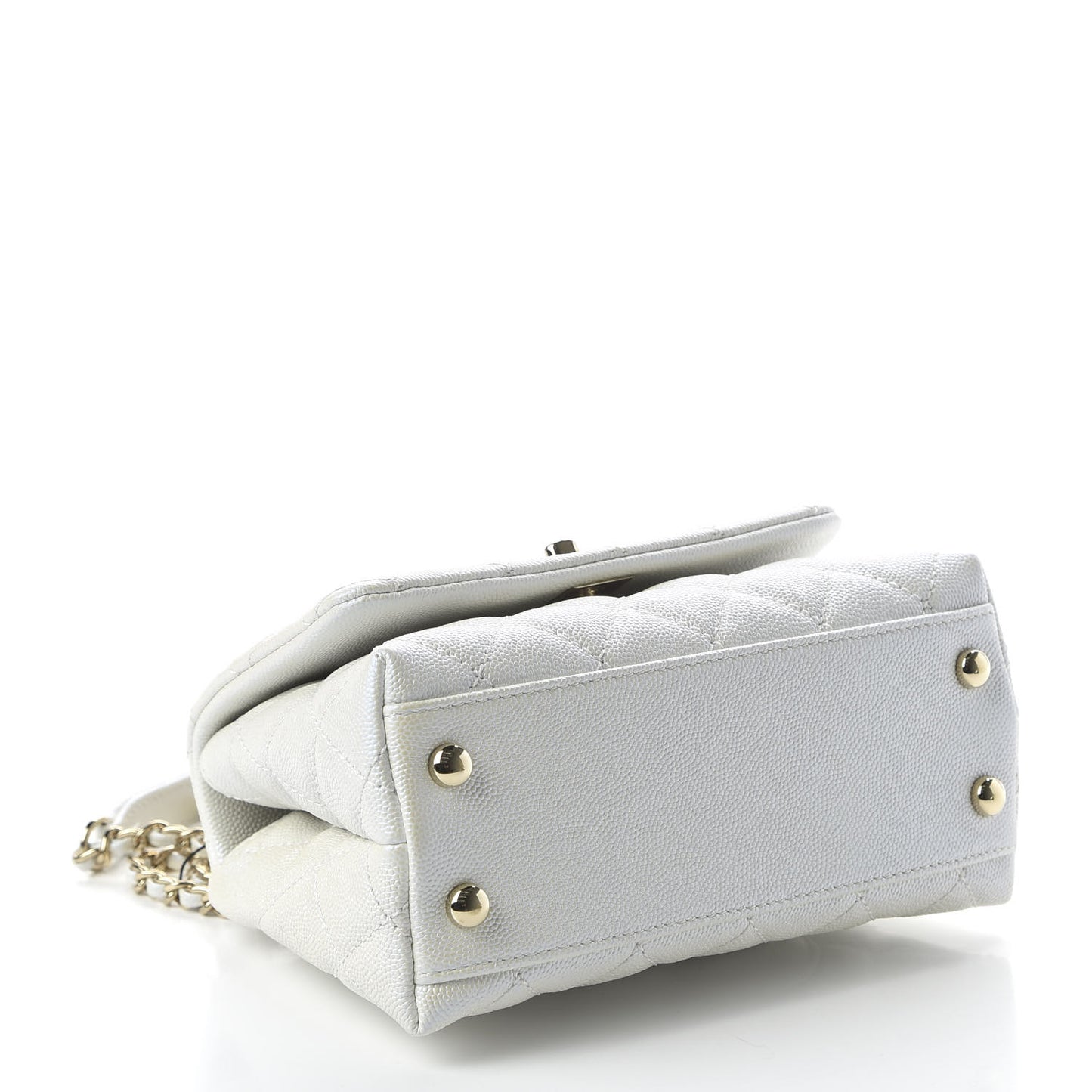 Iridescent Caviar Quilted Extra Mini Coco Handle Flap Ivory
