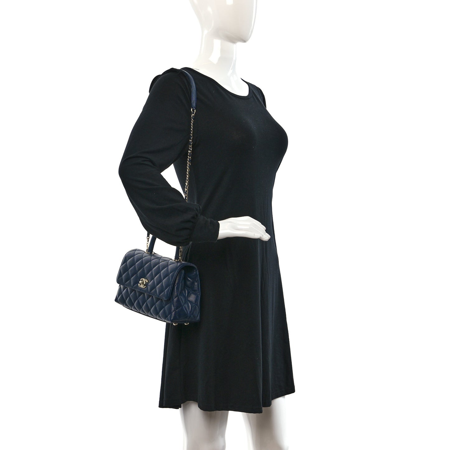 Caviar Quilted Lizard Embossed Mini Coco Handle Flap Navy Blue