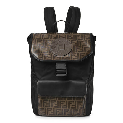 Fendi Nylon Glazed Fabric FF 1974 Stamp Patch Explorer Backpack Black Tobacco 1 of 8
