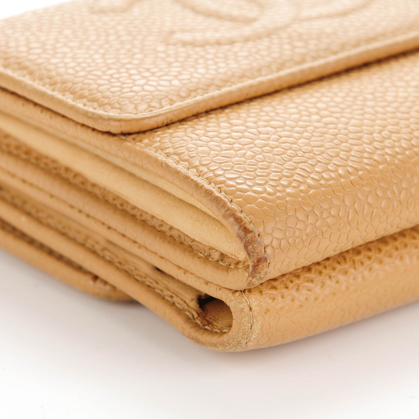 Caviar Timeless CC Compact French Wallet Beige