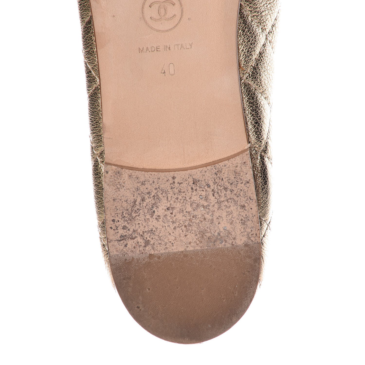 Chanel Metallic Lambskin Quilted CC Cap Toe Ballet Flats 40 Gold 12 of 14