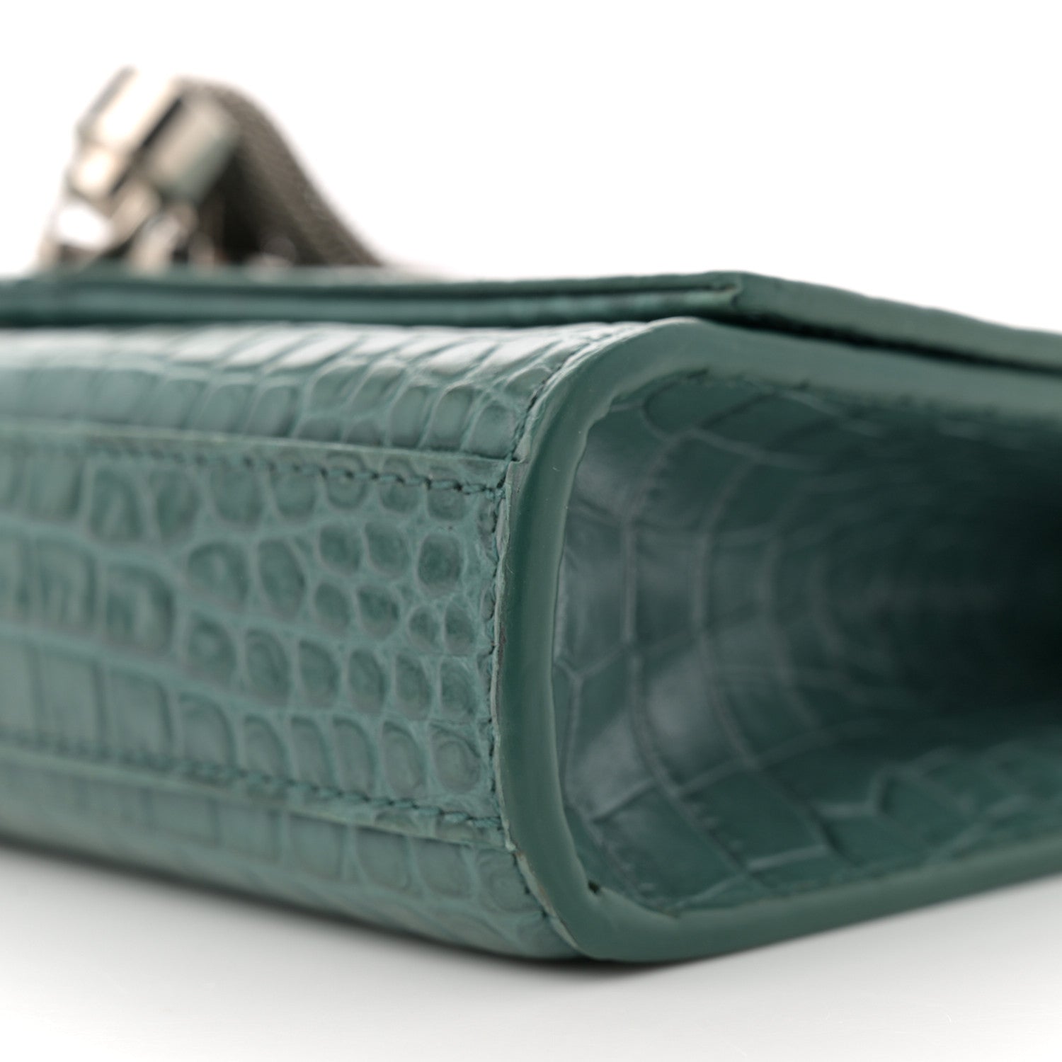 Saint Laurent Calfskin Crocodile Embossed Small Classic Monogram Kate Tassel Satchel Water Green 10 of 12