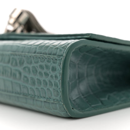 Saint Laurent Calfskin Crocodile Embossed Small Classic Monogram Kate Tassel Satchel Water Green 10 of 12