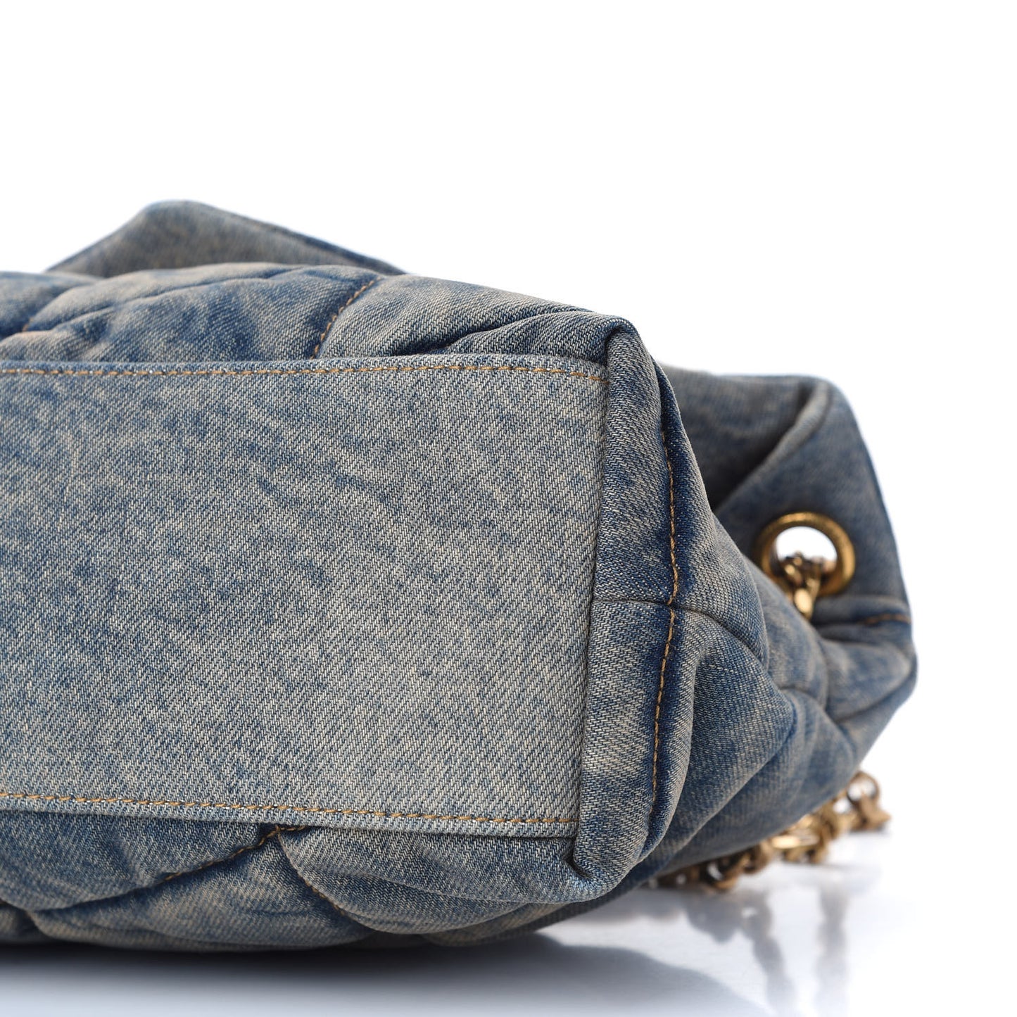 Denim Quilted Small Loulou Puffer Monogram Chain Satchel Blue Cinnamon