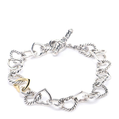 David Yurman Sterling Silver 18K Yellow Gold Cable Heart Link Bracelet 1 of 6