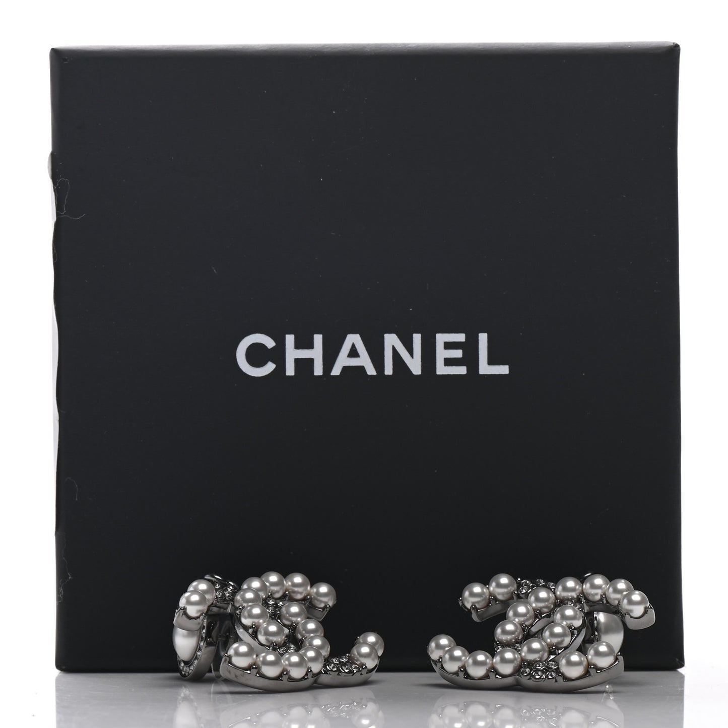 Pearl Crystal CC Drop Earrings Silver