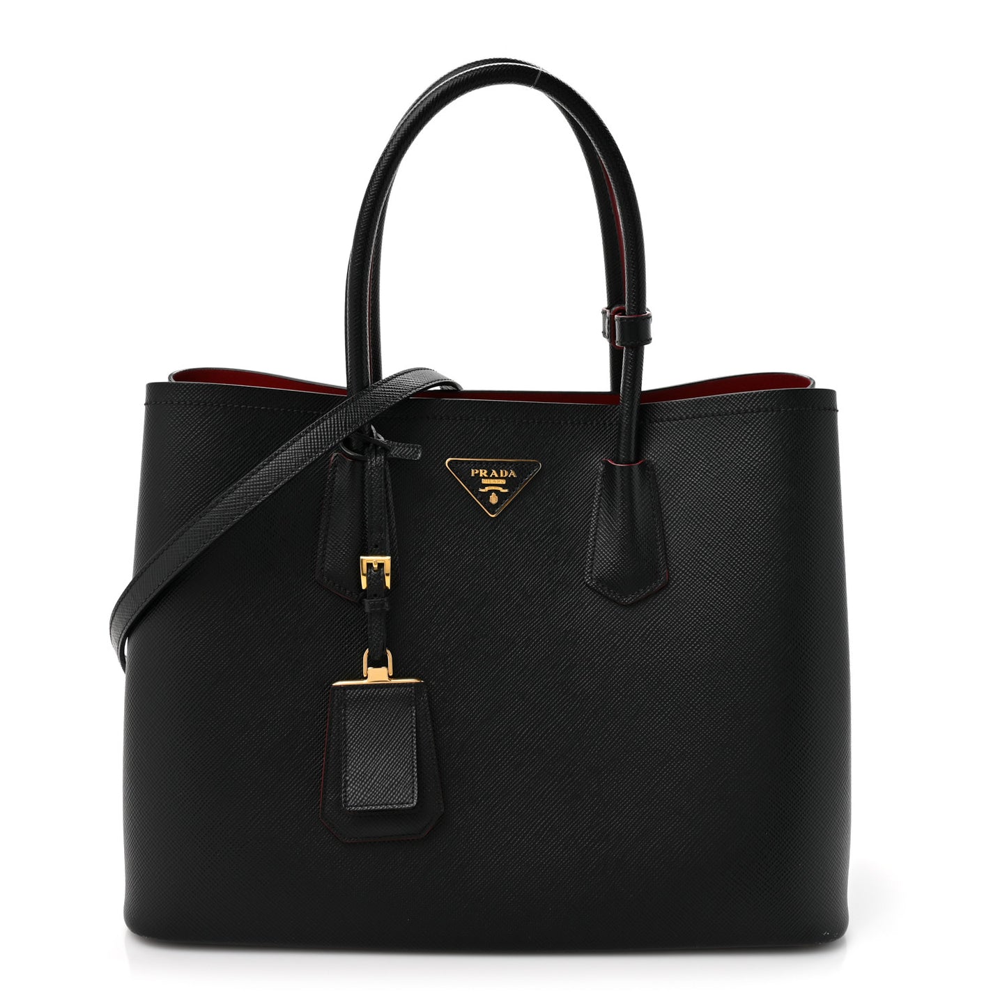 Saffiano Cuir Medium Double Bag Black Fuoco