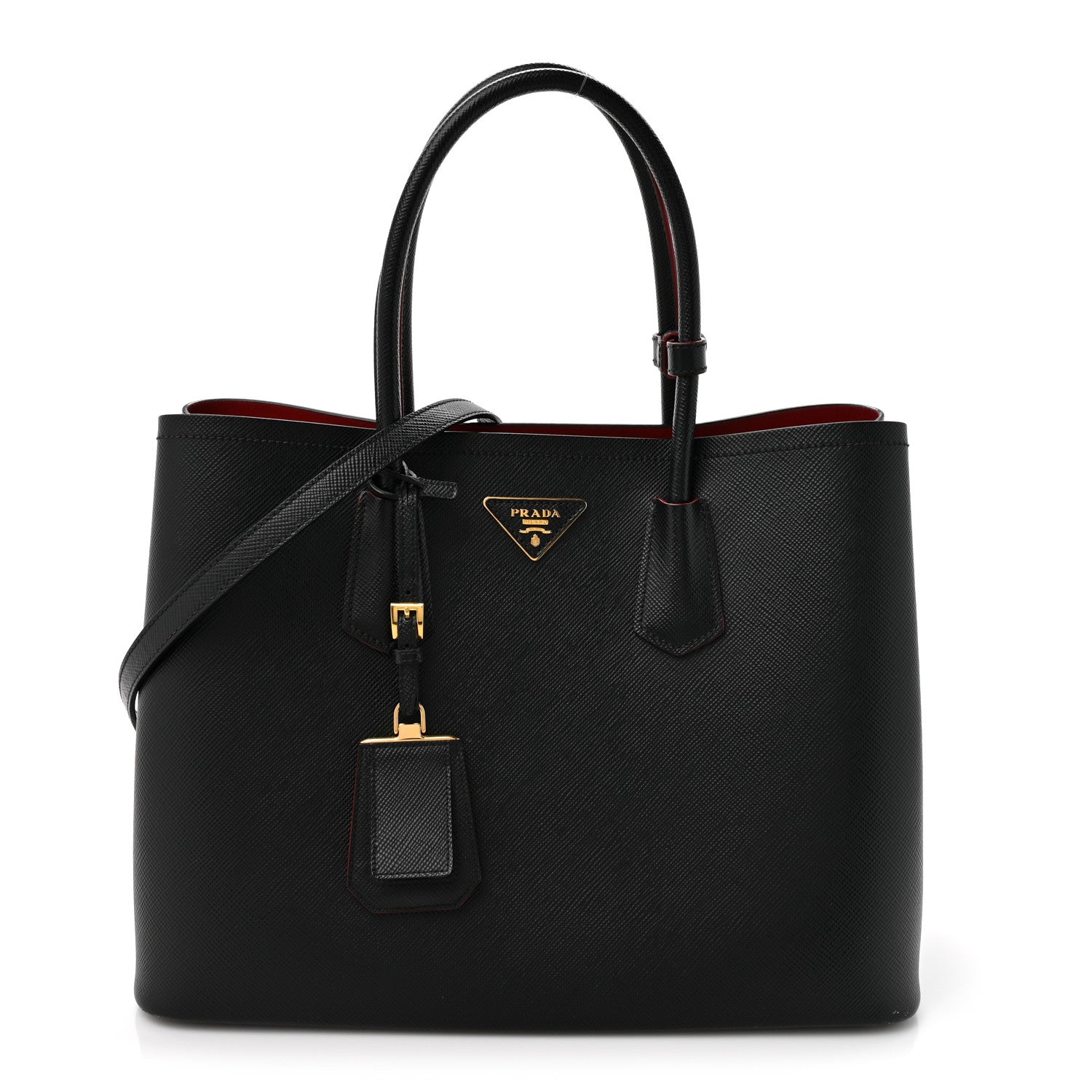 Prada Saffiano Cuir Medium Double Bag Black Fuoco 1 of 19