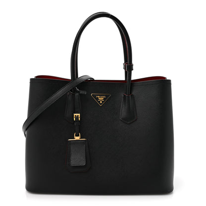 Prada Saffiano Cuir Medium Double Bag Black Fuoco 1 of 19