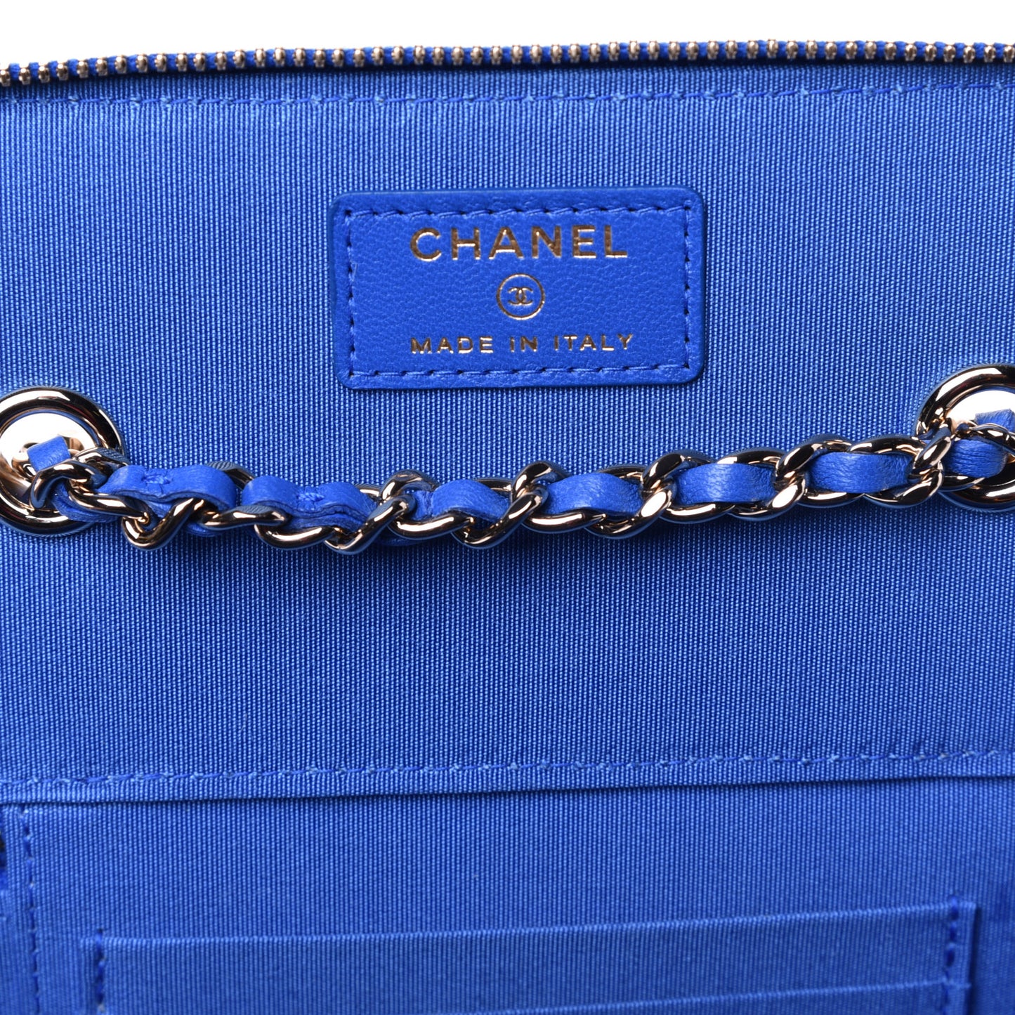 Raffia Jute Striped Small Vanity Case With Chain Blue Beige