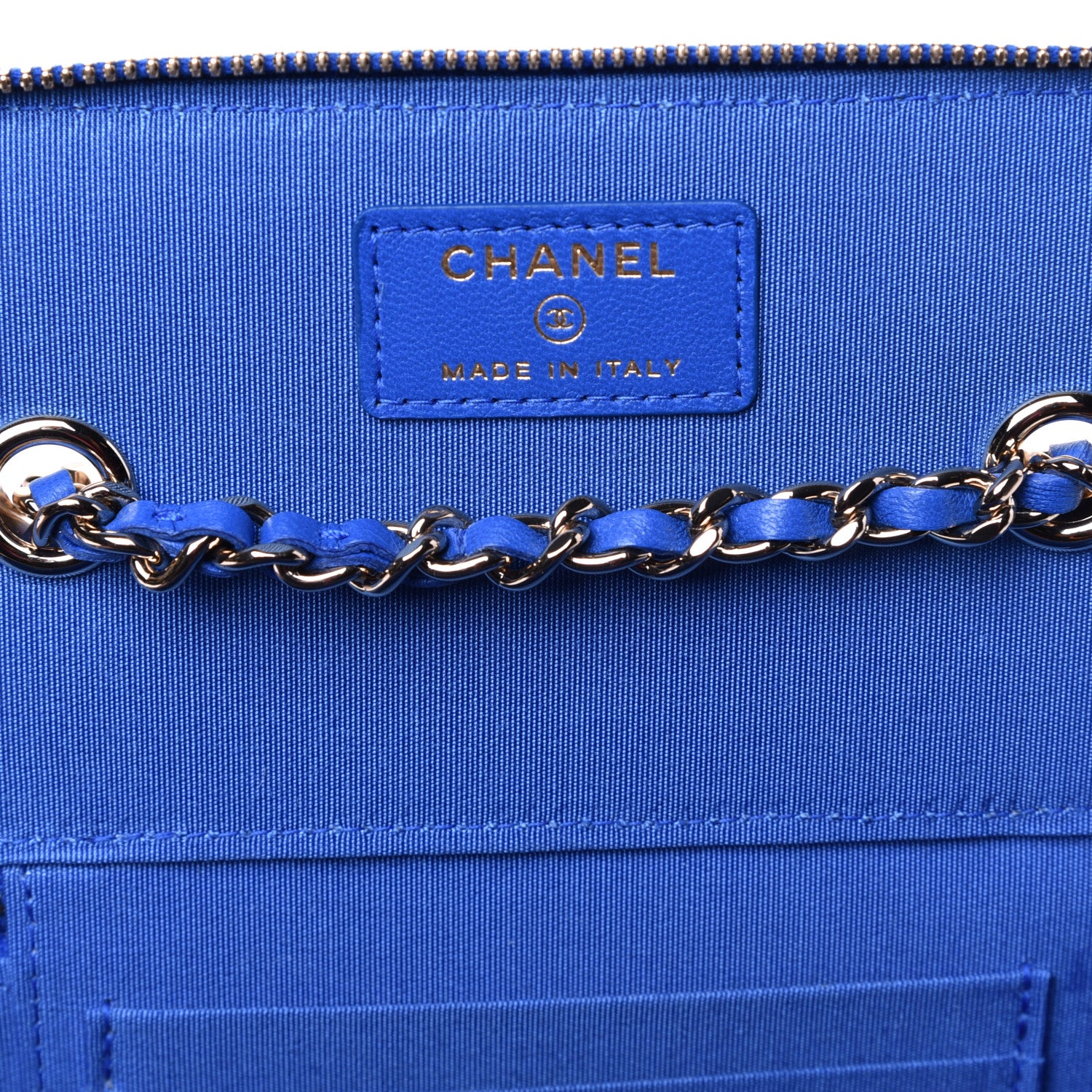 Chanel Raffia Jute Striped Small Vanity Case With Chain Blue Beige 6 of 10