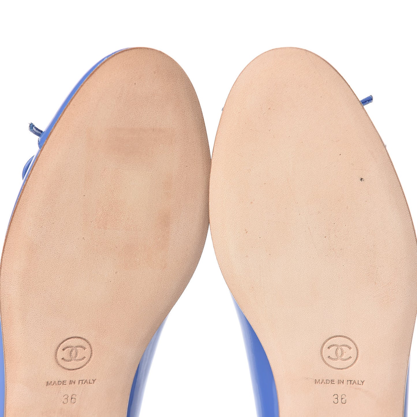 Patent Calfskin CC Cap Toe Ballerina Flats 36 Blue